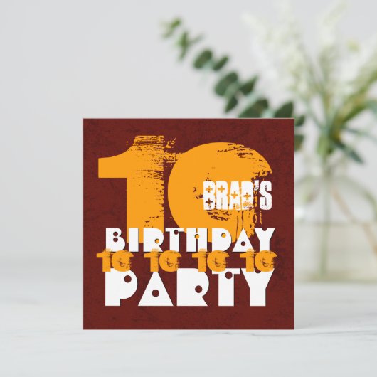 GOUD ROOD 10e Verjaardagsfeest 10 Jaar Oud V02A1 Kaart (Staand voorkant)