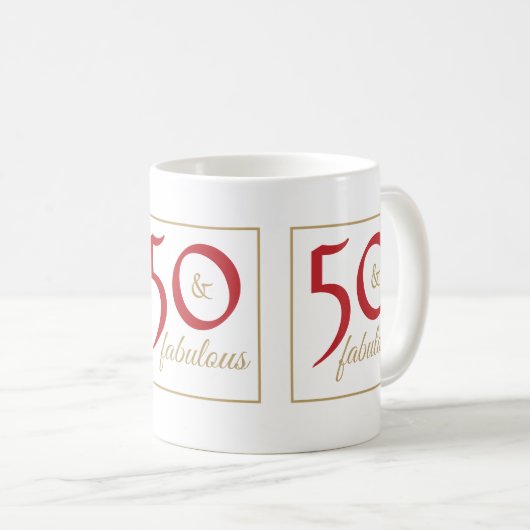 Goud Rood 50 & Fabulous Verjaardag Koffiemok (Voorkant rechts)