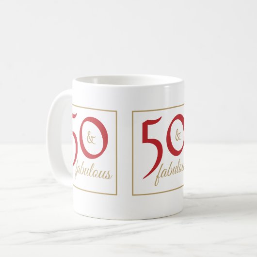 Goud Rood 50 & Fabulous Verjaardag Koffiemok (Voorkant links)