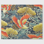 Goud Rood Blauw Japans Kimono Bloemen Decoupage Cadeaupapier (Vlak)