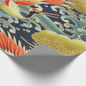 Goud Rood Blauw Japans Kimono Bloemen Decoupage Cadeaupapier (Hoek)