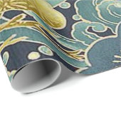 Goud Rood Blauw Japans Kimono Bloemen Decoupage Cadeaupapier (Rol Hoek)