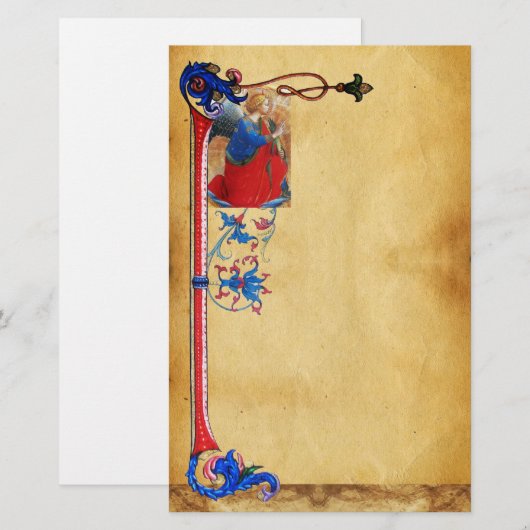 GOUD ROOD BLAUW KERSTENGEL BLOEMPERKAMENT BRIEFPAPIER (Voorkant / Achterkant)