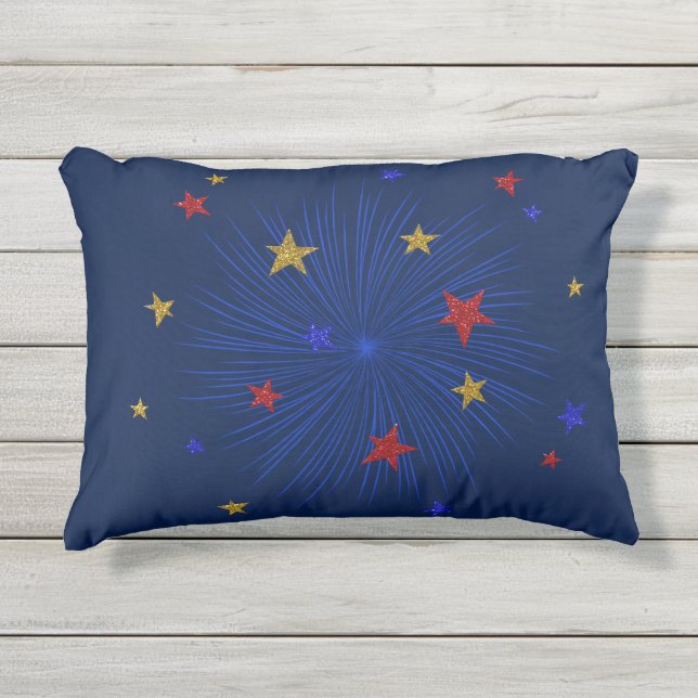 Goud, Rood, Blauwe Sterren, Buitenkussen (Voorkant)