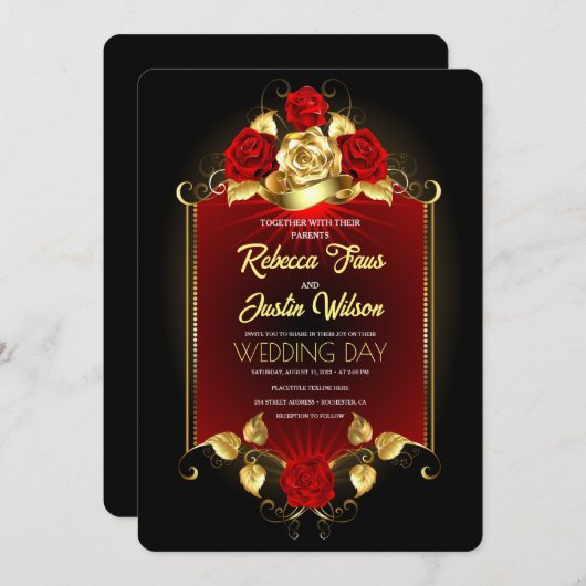 Goud Rood Bloemen Modern Boho Kaart (Voorkant / Achterkant)