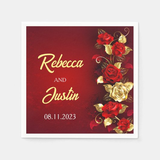 Goud Rood Bloemen Modern Boho Servet (Voorkant)