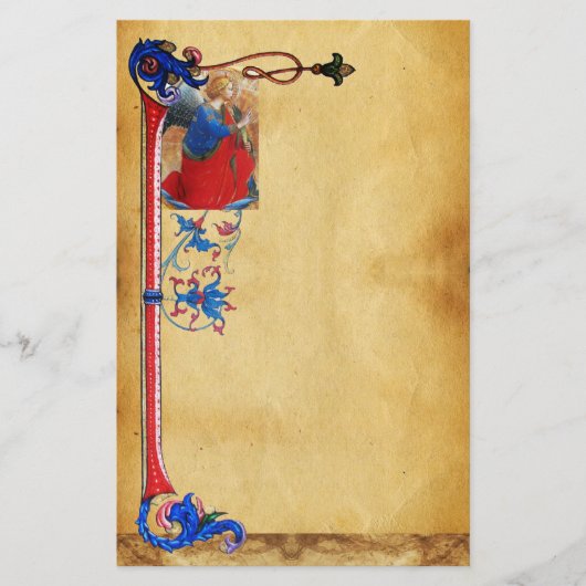 GOUD ROOD BLOEMENKRANS ENGEL KERST PARCHMENT BRIEFPAPIER (Voorkant)