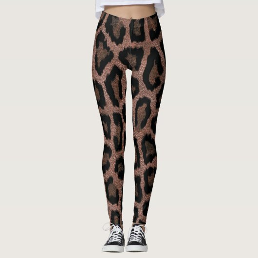 Goud Rood Bruin Zwart Leopard Dierenprint Leggings (Voorkant)