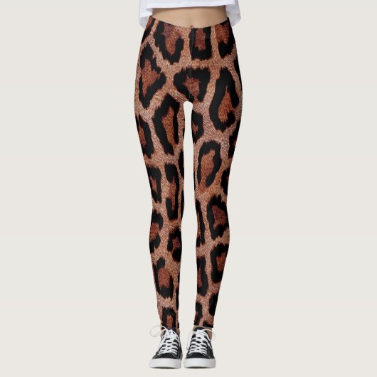 Goud Rood Bruin Zwart Leopard Dierenprint Leggings (Voorkant)