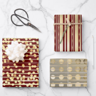 Goud rood confetti strepen elegant vormig patroon inpakpapier vel