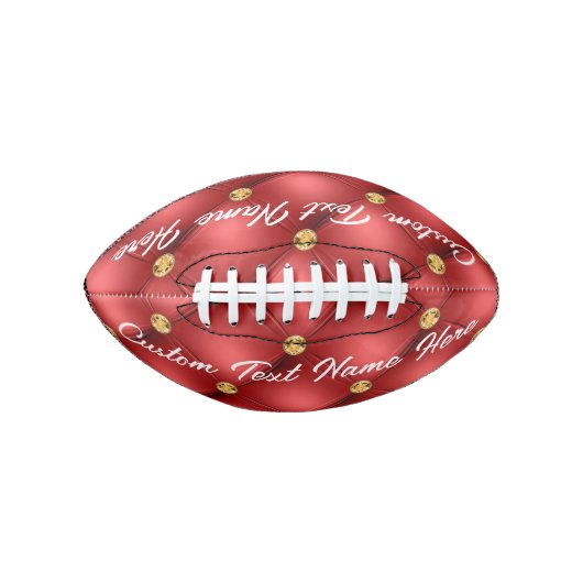 Goud Rood Diamantleder Aangepaste Tekst Naam Footb American Football (Voorkant)
