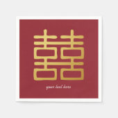 Goud & Rood Dubbel Geluk Party Servet Set (Voorkant)