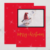 Goud rood één foto kerst feestdagenkaart (Voorkant / Achterkant)