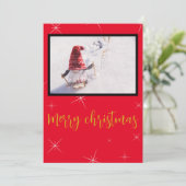 Goud rood één foto kerst feestdagenkaart (Staand voorkant)