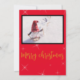 Goud rood één foto kerst feestdagenkaart