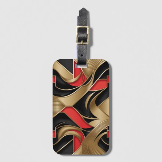 Goud, rood en zwart patroon ontwerp bagagelabel (Voorkant (verticaal))