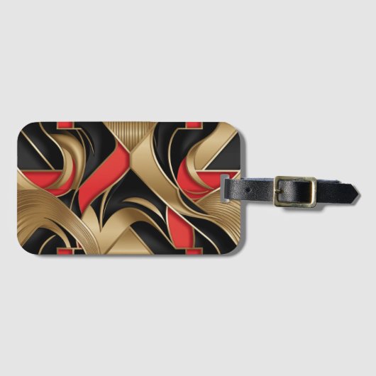 Goud, rood en zwart patroon ontwerp bagagelabel (Voorkant (horizontaal))