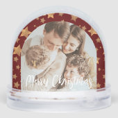 Goud Rood Familie Foto Vrolijk Kerstsneeuw Wereldb Sneeuwbol (Achterkant)