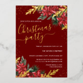 Goud Rood Foliage Zakelijk Kerstfeest Folie Uitnodiging (Voorkant)