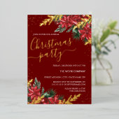 Goud Rood Foliage Zakelijk Kerstfeest Folie Uitnodiging (Staand Voorkant)
