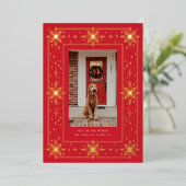 Goud & Rood geometrische sterrand Kerstfoto Folie Uitnodiging (Staand Voorkant)