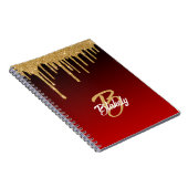 Goud Rood Glitter Drip Monogram Sparkle Cute Girly Notitieboek (Rechterzijde)