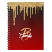 Goud Rood Glitter Drip Monogram Sparkle Cute Girly Notitieboek (Voorkant)