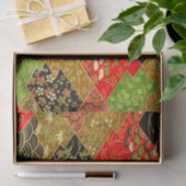 Goud Rood Groen Japans Kimono Bloemen Decoupage Tissuepapier (Geschenk)