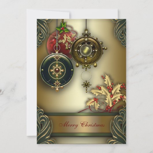 Goud Rood Groen Kerst Feestje Kaart (Voorkant)