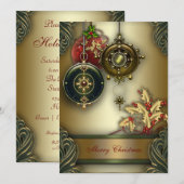 Goud Rood Groen Kerst Feestje Kaart (Voorkant / Achterkant)