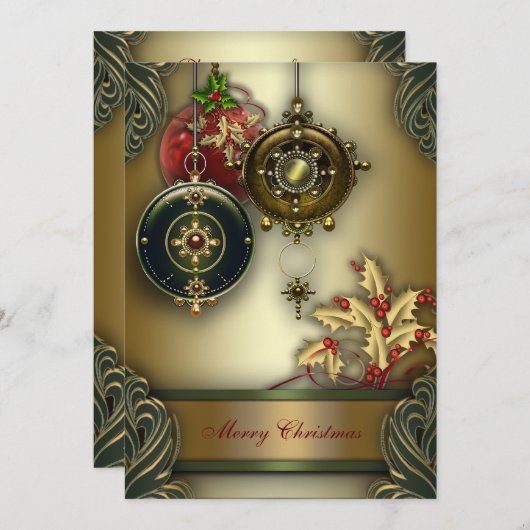 Goud Rood Groen Kerstfeest Kaart (Voorkant / Achterkant)