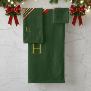 Goud Rood Groen Monogram Kerst Badhanddoek Set Bad Handdoek