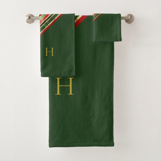 Goud Rood Groen Monogram Kerst Badhanddoek Set Bad Handdoek (Insitu)