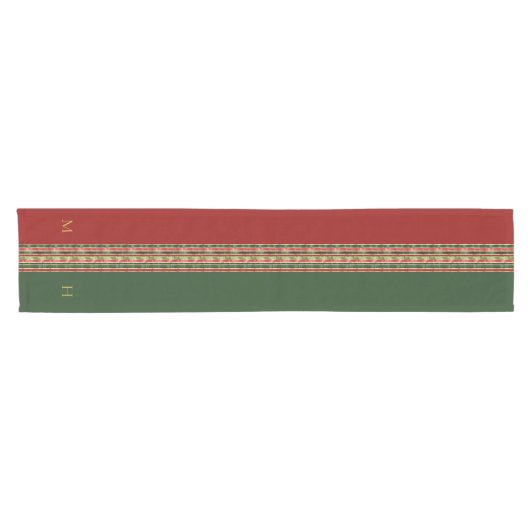 Goud Rood Groen Monogram Kerst Tafel Runner Korte Tafelloper (Horizontaal)