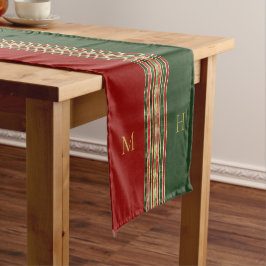 Goud Rood Groen Monogram Kerst Tafel Runner Korte Tafelloper
