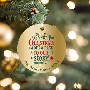 Goud rood groen ons verhaal typografie kerst metalen ornament