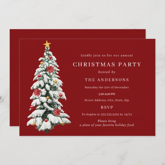 Goud Rood Groen Traditioneel Boom Kerstfeest Kaart (Voorkant / Achterkant)