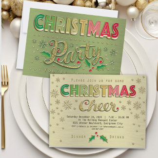 Goud Rood Groen Typografie Kerstfeest Kaart