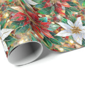 Goud Rood Groen Wit Poinsettia Cadeaupapier (Rol Hoek)