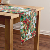 Goud Rood Groen Wit Poinsettia Korte Tafelloper (Voorbeeld)