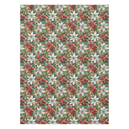 Goud Rood Groen Wit Poinsettia Tafelkleed (Voorkant)