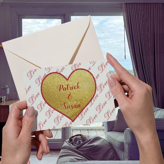 Goud Rood Hart Schattige Elegante Valentijnsdag Feestdagen Kaart