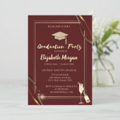 Goud Rood Lijst Wijn Glitter Afstudeerder Pet Rood Kaart (Staand voorkant)