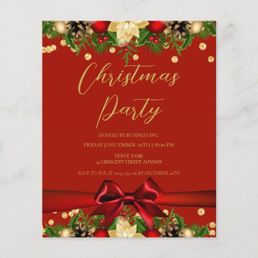 Goud Rood Lint Glitter Christmas Corporate Flyer (Voorkant)