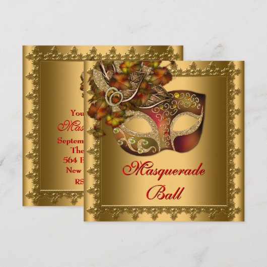 Goud Rood Masker Goud Rood Masquerade Party Kaart (Voorkant / Achterkant)