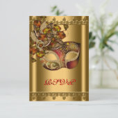 Goud Rood Masker Goud Rood Masquerade Party RSVP (Staand voorkant)