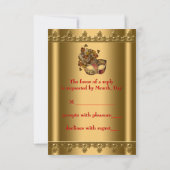 Goud Rood Masker Goud Rood Masquerade Party RSVP Kaartje (Achterkant)