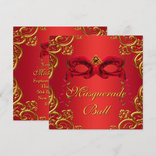 Goud Rood Masker Rood Maskerade Party Kaart (Voorkant / Achterkant)
