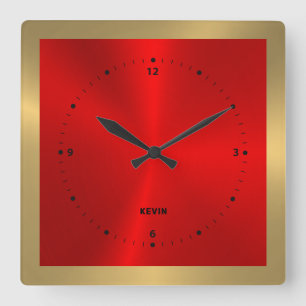 Goud & Rood & Metallic Roestvrij Staal Vierkant Vierkante Klok