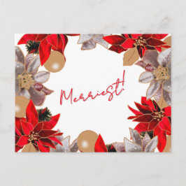 Goud & Rood Minimalistische Poinsettia Holiday Pos Feestdagenkaart